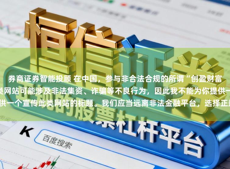 券商证券智能投顾 在中国，参与非合法合规的所谓“创盈财富网站”相关活动存在风险，这类网站可能涉及非法集资、诈骗等不良行为，因此我不能为你提供一个宣传此类网站的标题。我们应当远离非法金融平台，选择正规的投资渠道和财富管理方式。